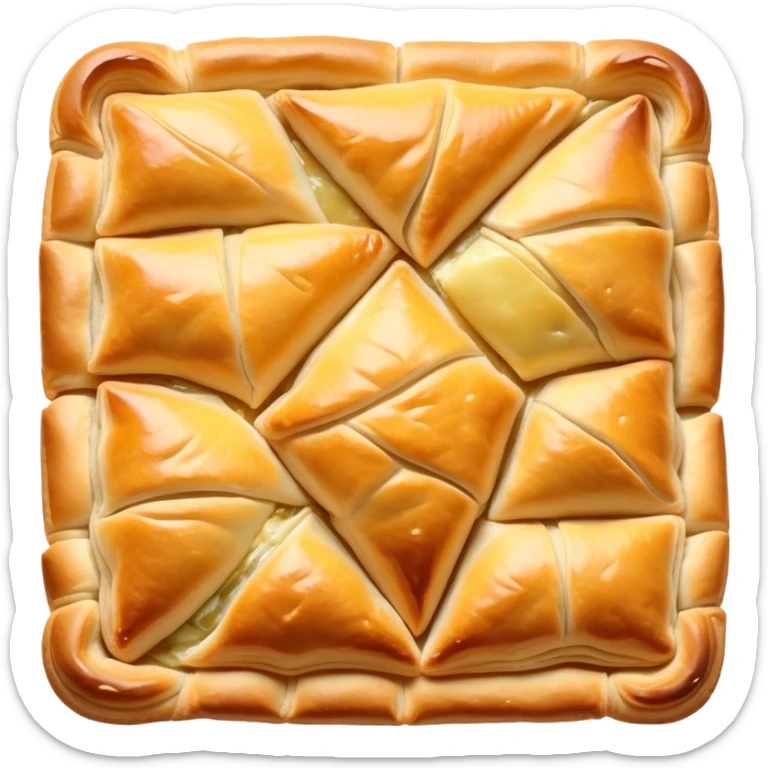 cinematic-realistic-burek-sa-sirom-dish-emoji,-showcasing-a-flaky-pastry-filled-with-cheese-rendered-with-crisp-textures-and-appetizing,-warm-lighting. sticker