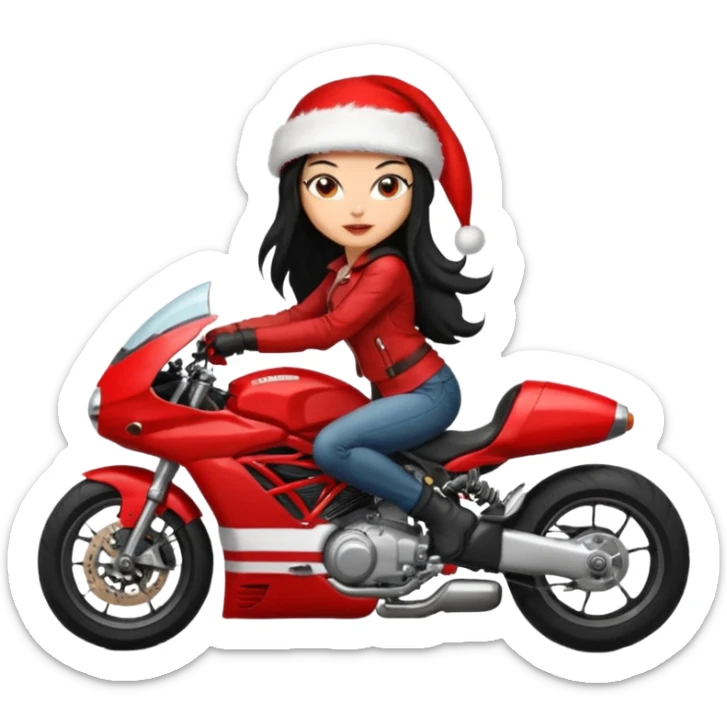 biker girl black long hair moto christmas ducati sticker