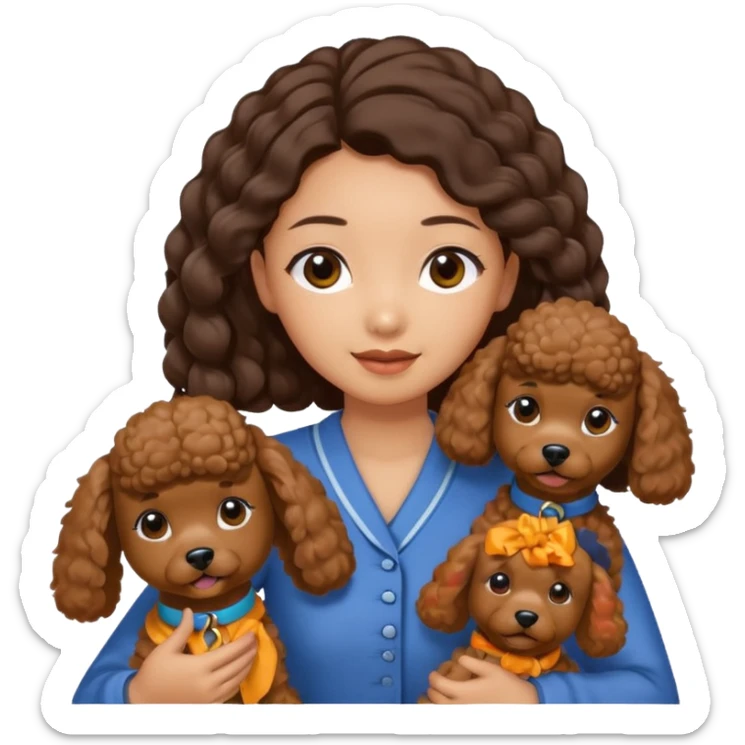 Asia tie up hair girl with brown poodles say goodbye sticker