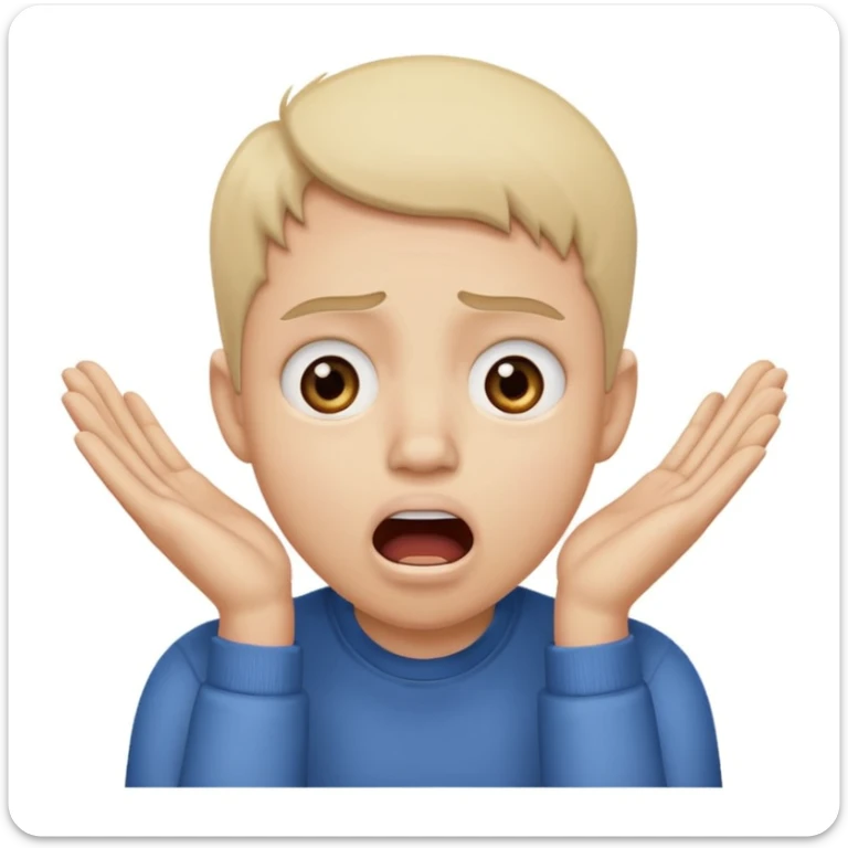 verzweifelte Person, Person mit weit aufgerissenen Augen, Mund offen, Hände an den Wangen, Emotion: Verzweiflung, neutraler Hintergrund sticker