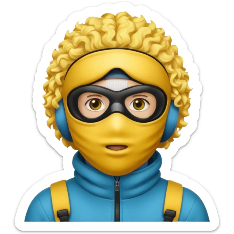 make a yn in a ski mask but but the mask is only covering his mouth and his hair is curly and yellow skin like emoji sticker