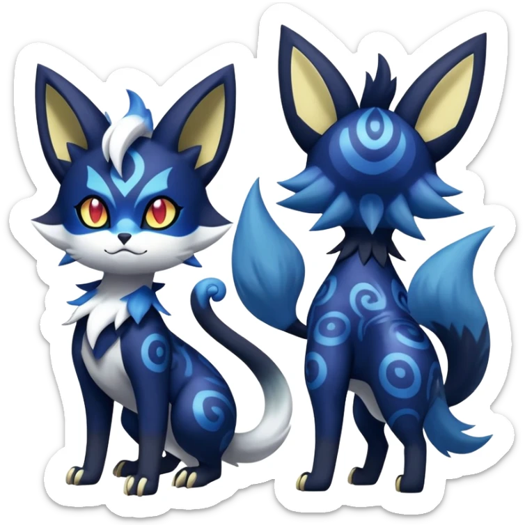 Shiny Evil mExotic Badass Colorful Ethereal Royal Mysterious Gothic Meowstic-Zorua-Litten-Noibat-Pokémon-Fakémon-hybrid-creature (full body) with random pattern-markings sticker