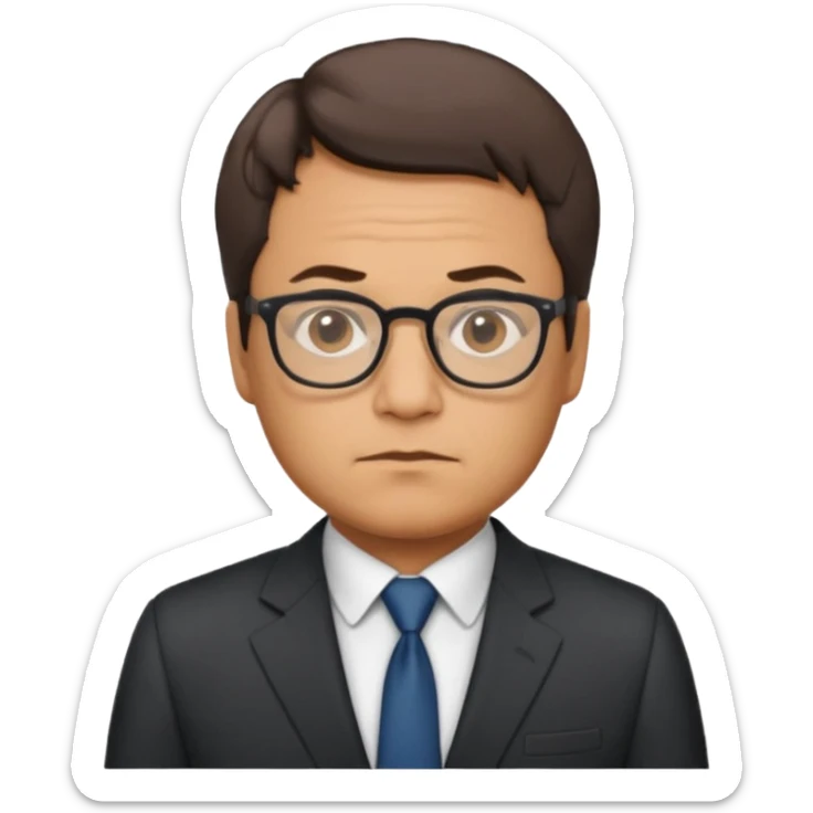 Emoji of Gustavo Petro, a man with glasses and short hair, serious expression, wearing a suit sticker
