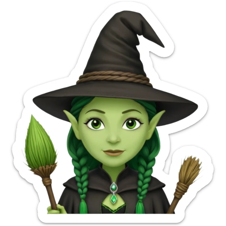 elphaba the wicked witch from wicked movie (cynthia erivo) microbraid hair, witch hat, broom sticker