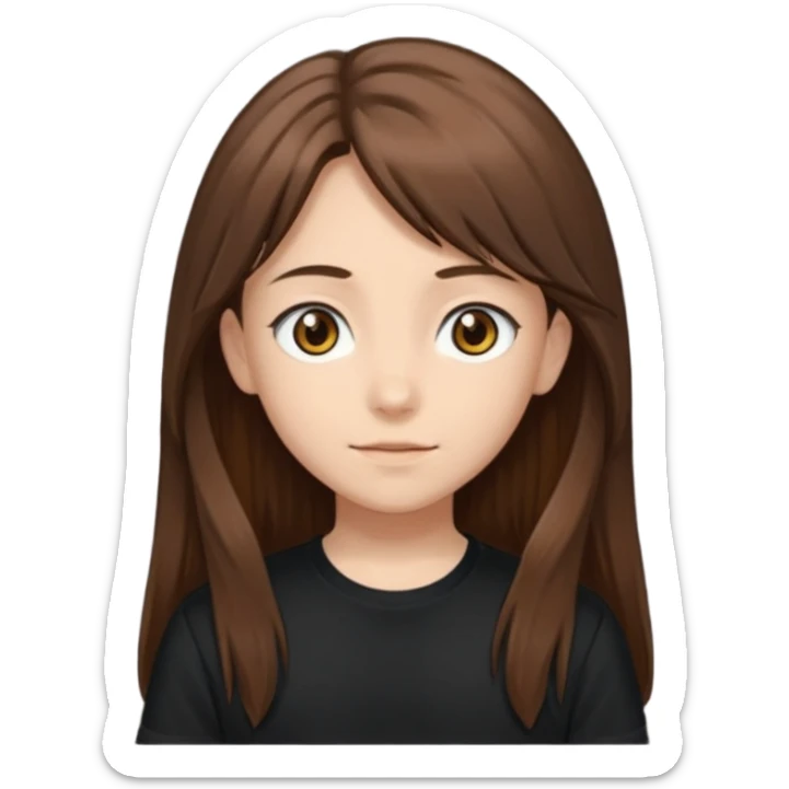 Daria whit brown hair and brown eyes a 10 year old kid Long hair and anime black shirt sticker