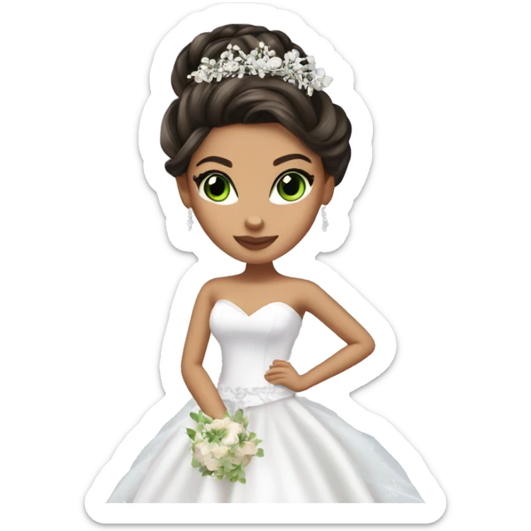 Bratz, bride, brunette updo hair, olive skin, green eyes sticker