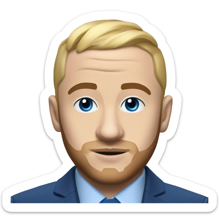 realism mac miller with a blonde comb over skin fade and blue eyes wearing a blue suit eating chilli sticker