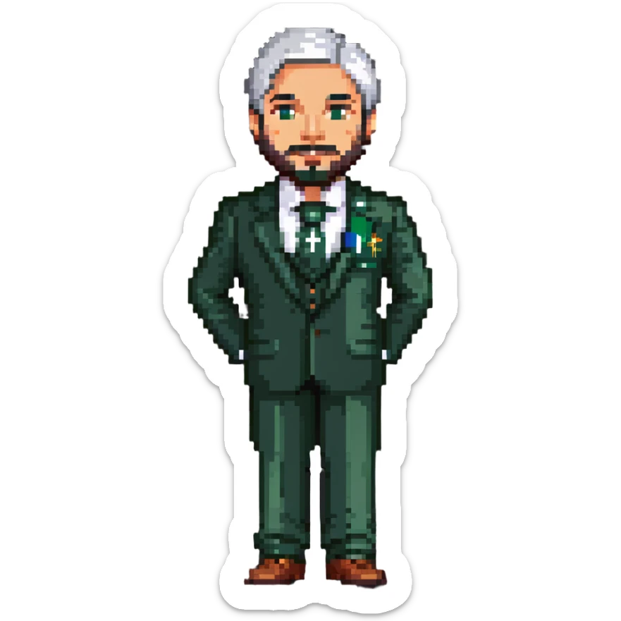 Pakistani diplomat in formal attire with Pakistan flag colors sticker