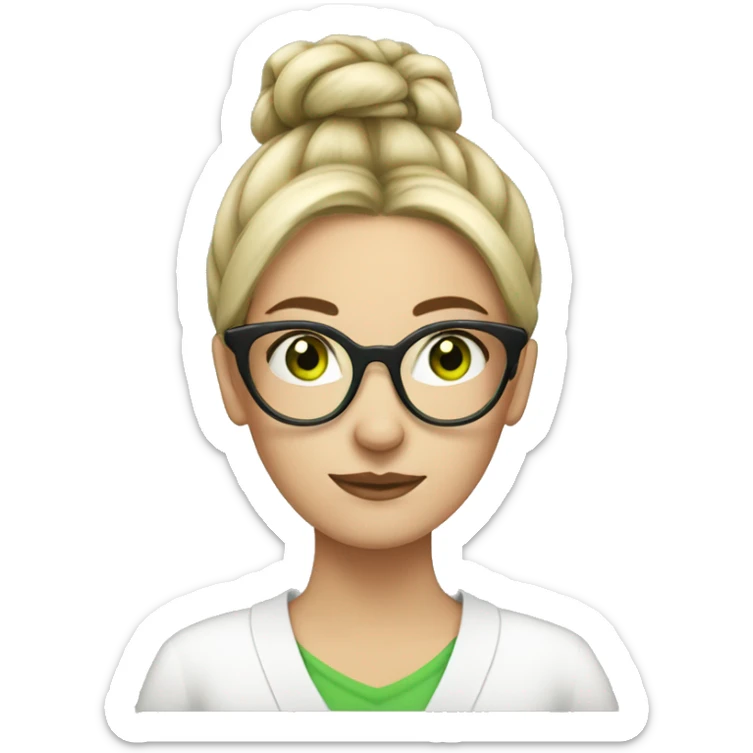 white skin woman hair bun glasses green eyts sticker
