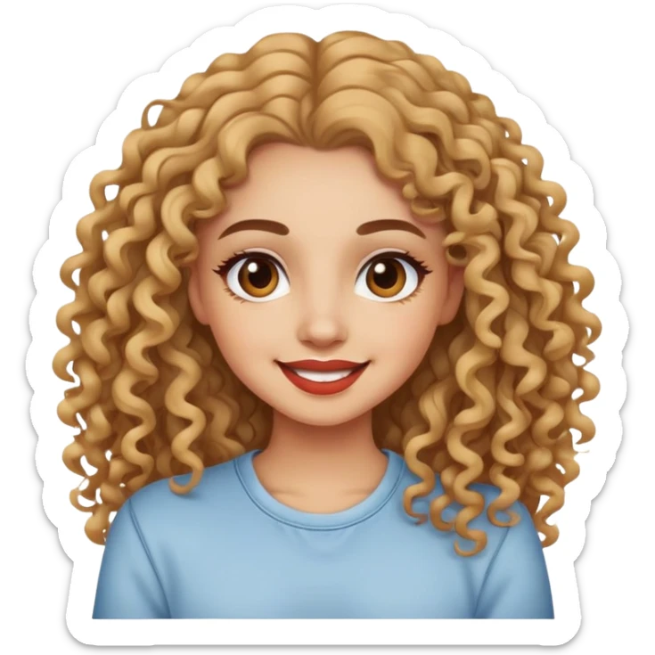 Happy girl with makeup and long curly hair with a casual clothing style sticker