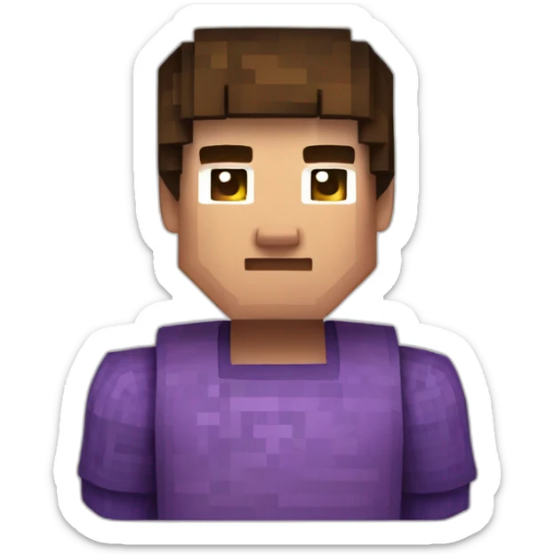 Minecraft skin with short brown hair and a purple sweater with a G on it sticker