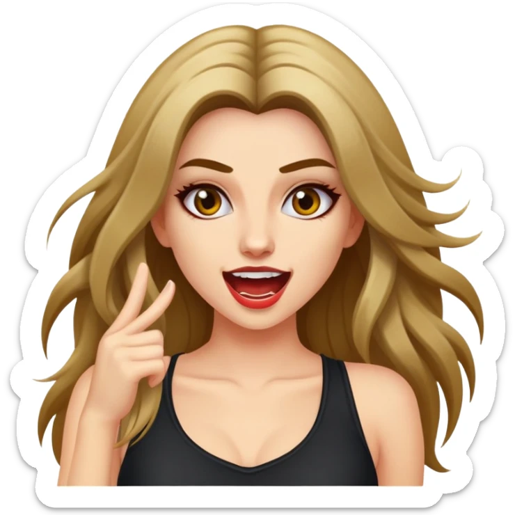 Clubbing girl crazy sultry excited, long hair sticker