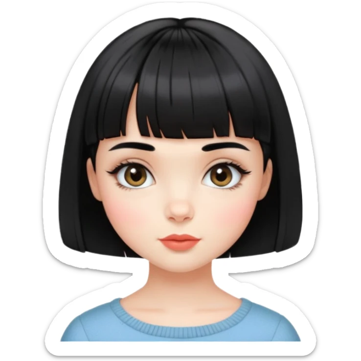 Gorgeous french girl short french haircut baby bangs black hair Amelie Beautiful Blushing Petite Girl with beautiful hair aesthetic sticker