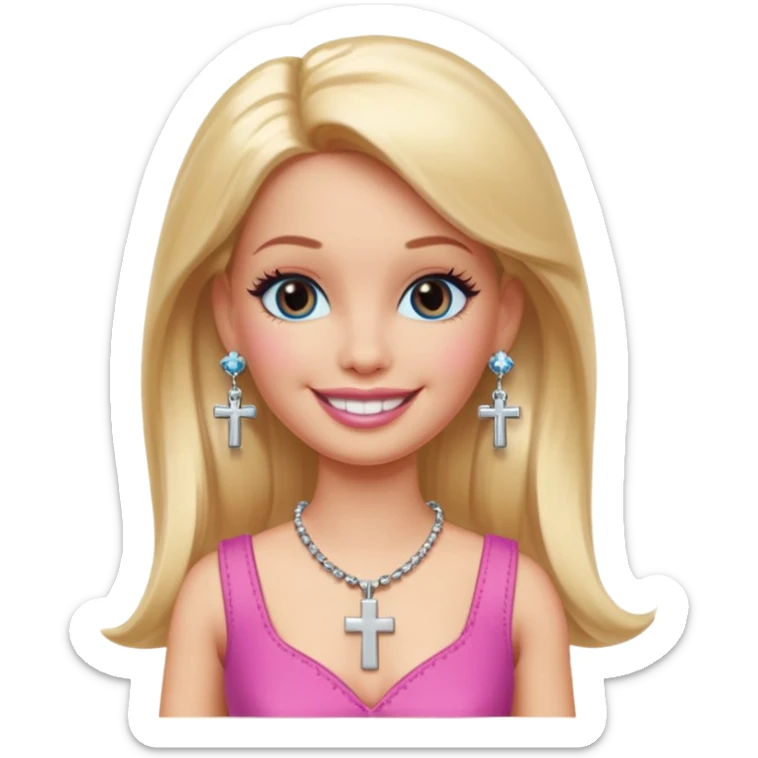Barbie emoji with earrings and nose piercings and a cross necklace  sticker