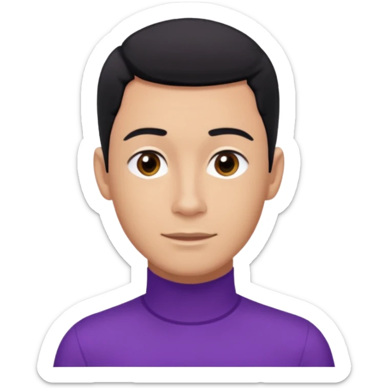 Jeff Wiggle of The Wiggles with light tan skin, black hair, brown eyes, purple skivvy shirt sticker