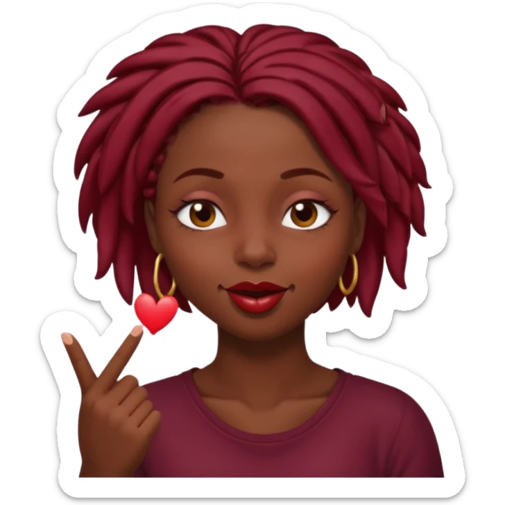 A dark skin, black girl with short burgundy locs  winking and blowing a kiss sticker