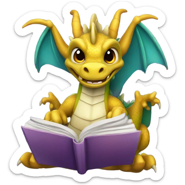 Dragon w book sticker