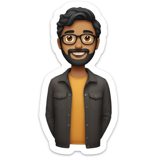 25YO Indian straight male with beard, wavy hair and specs.  sticker