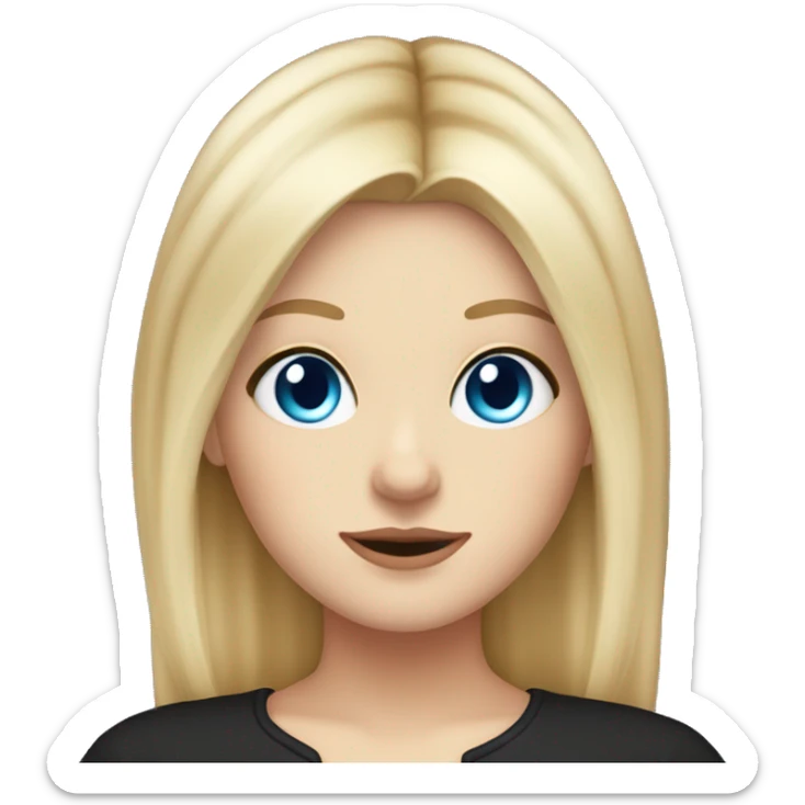 white girl witch shoulder length blonde hair and long curtain bangs and blue eyes sticker