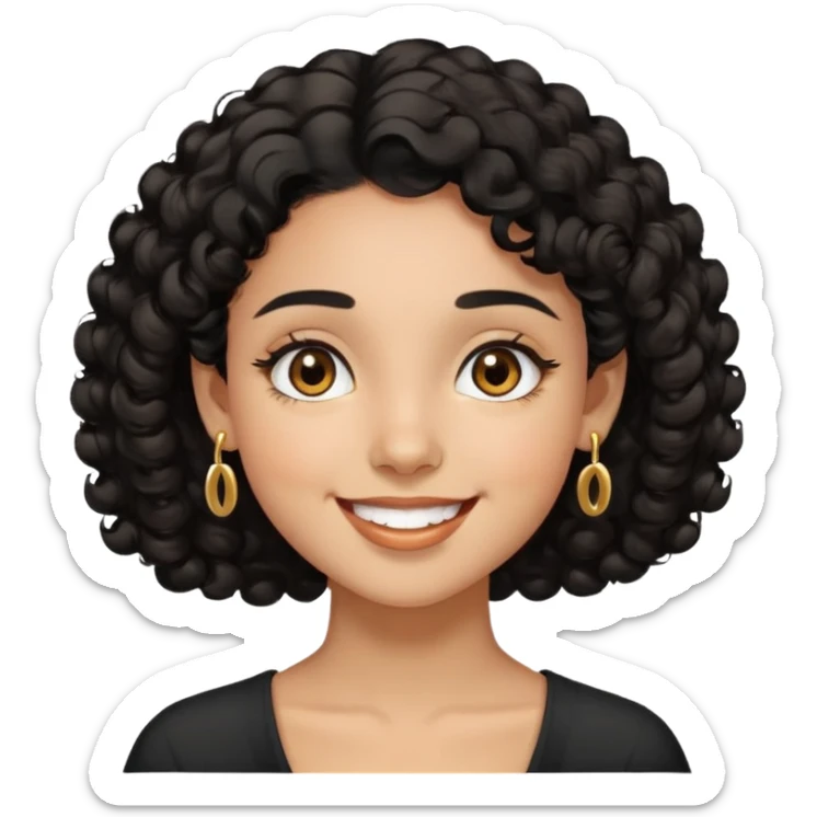 Girl showing happiness, medium skin tone, short curly black hair, gold earrings, brown eyes Minimal emoji showing happiness, medium skin tone, short curly black hair, gold earrings, brown eyes sticker