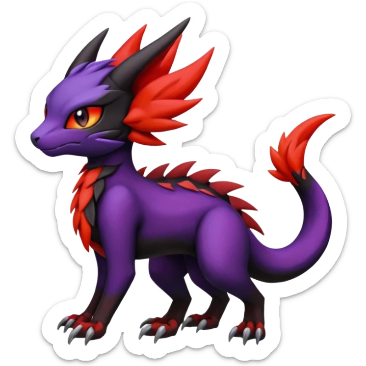 Colorful Cool Badass  Meloetta-Litten-Noivern-Salandit-Guilmon-Darkrai-Pokémon-Fakémon-fusion-hybrid-creature sticker