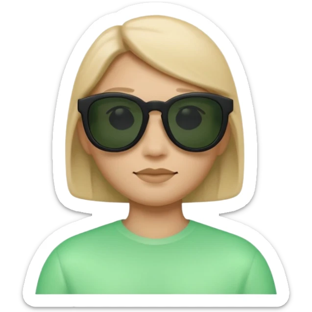 Clean 3D memoji emoji, smooth Apple emoji style, black sunglasses, calm expression, Matrix movie aesthetic, faint green code glow, minimalist, dark cinematic background, high resolution. sticker