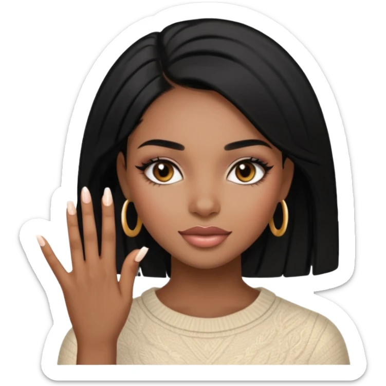 face girl with nails and cute make up black girl strait hair sticker