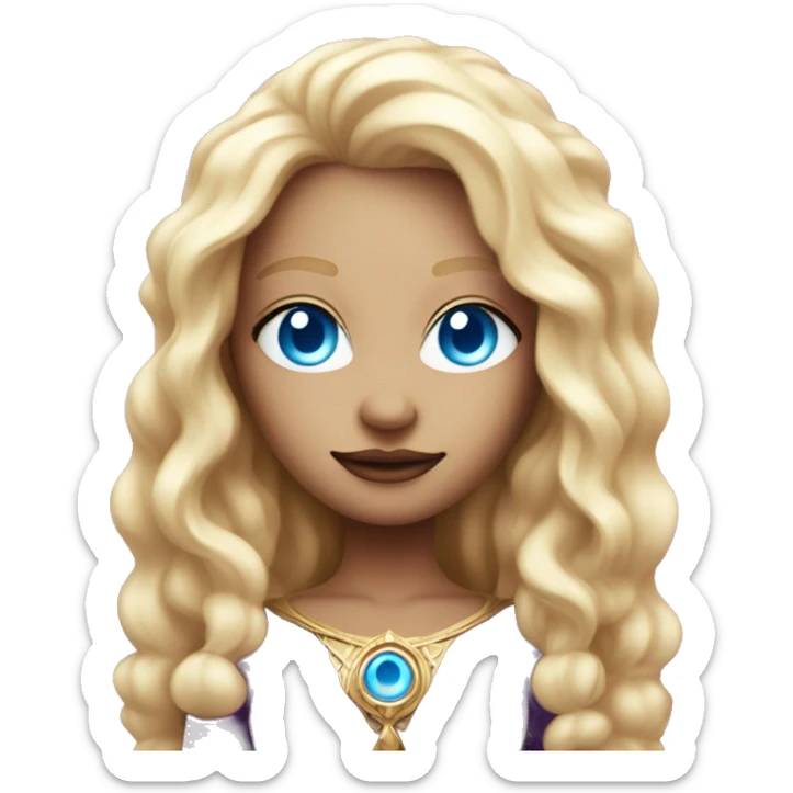 magical diva with thin pink andromedan face long blonde hair and blue eyes glowing third eye sticker