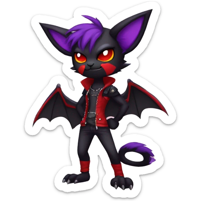 Black-Red-Purple Anthro Cool Punk Bat-Litten-Fakemon-fursona Full Body sticker