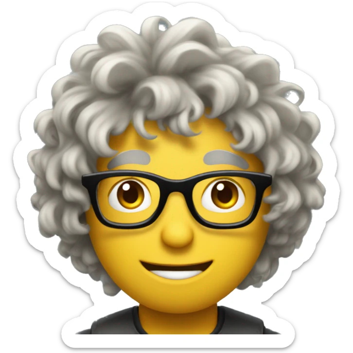 Crazy student with wavy hair and glasses looking at people in a weird way sticker