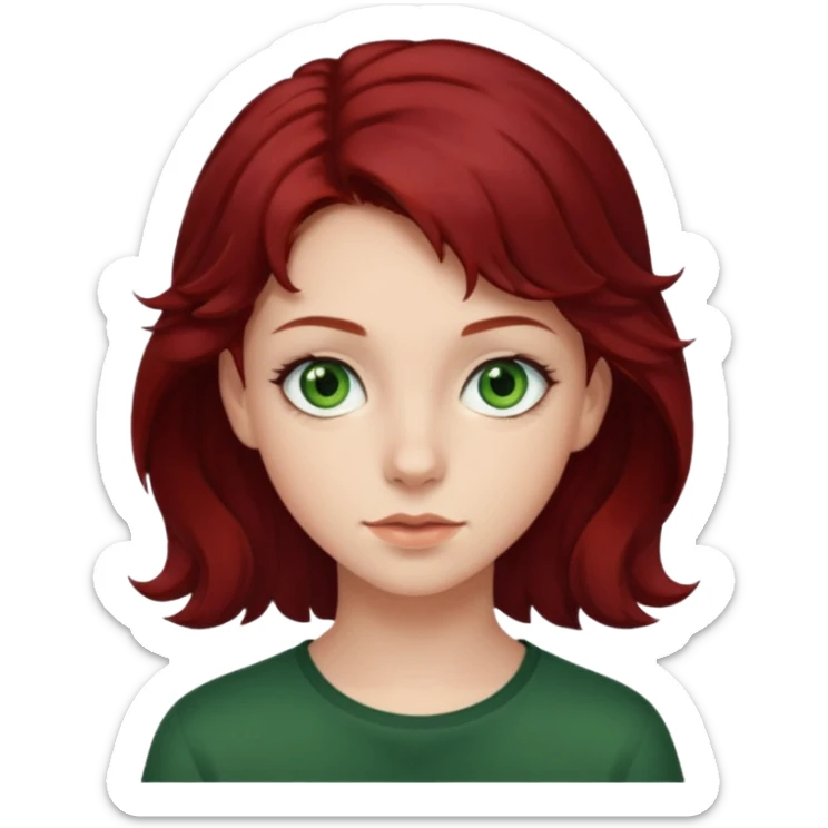 Dark Red hair slightly curly , green eyed teenager sticker