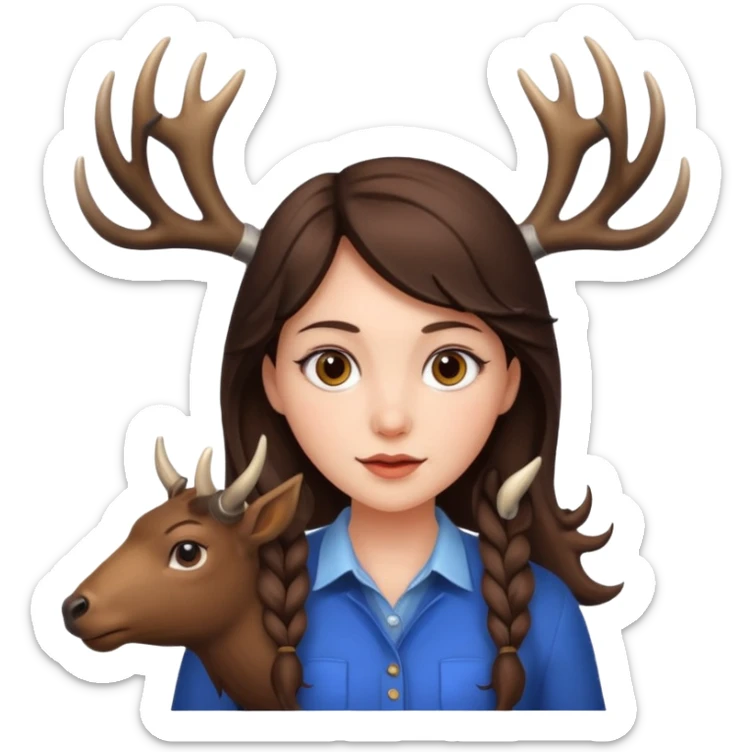 a brunette girl with a pair of horns like an elk  sticker