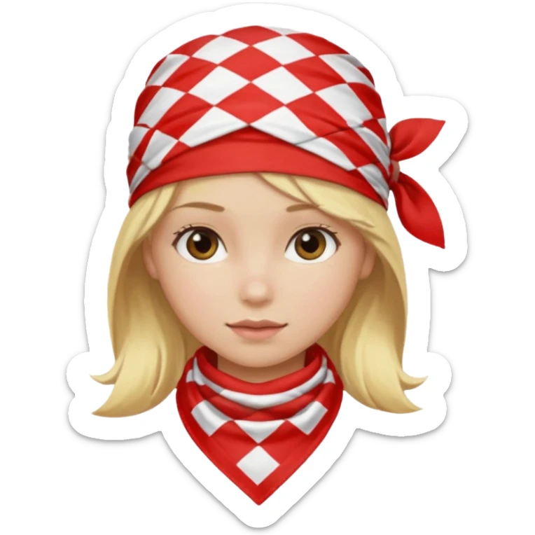 girl blonde hair, wear red and white checkered bandana sticker