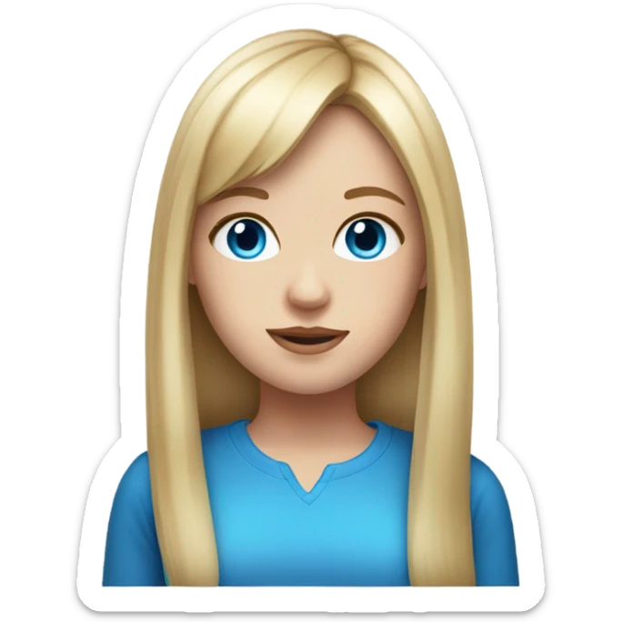 Realistic, white girl with long blonde hair and bangs and blue eyes ￼ sticker
