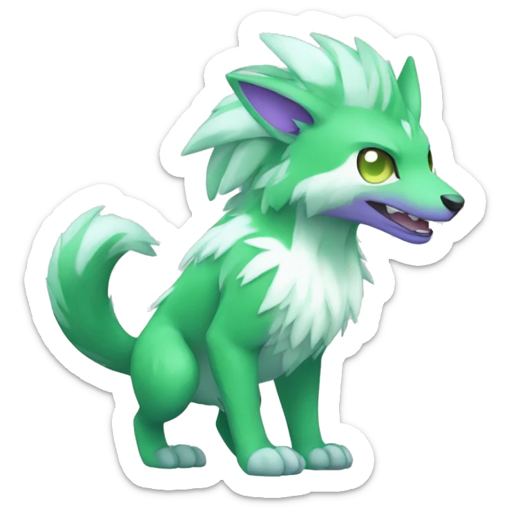 Cute cool green white purple animal hybrid Fakemon full body sticker
