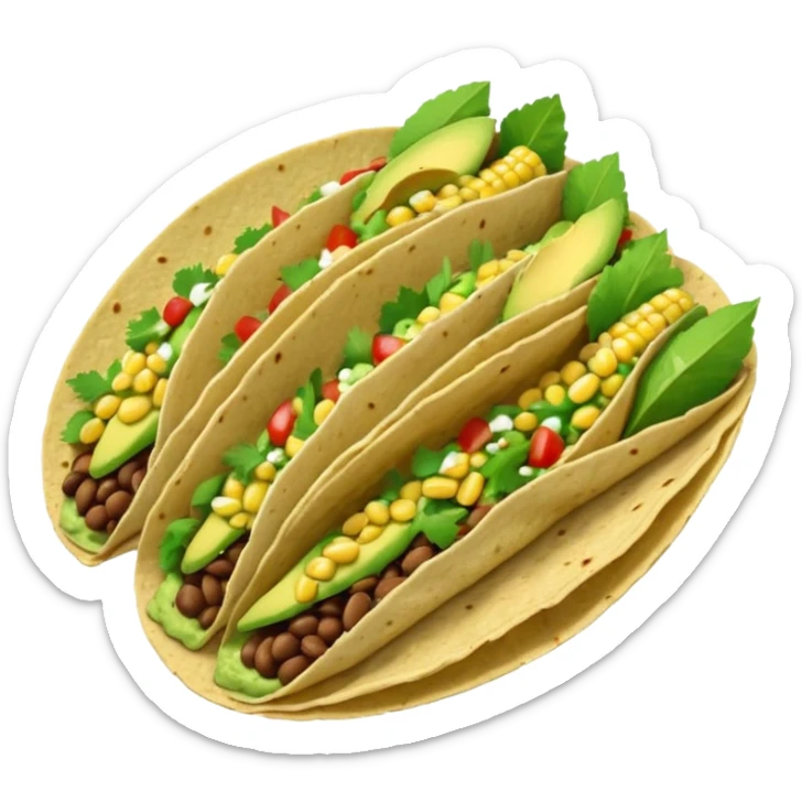 Mexican tacos filled with nopales, beans, and avocado, in soft corn tortillas sticker