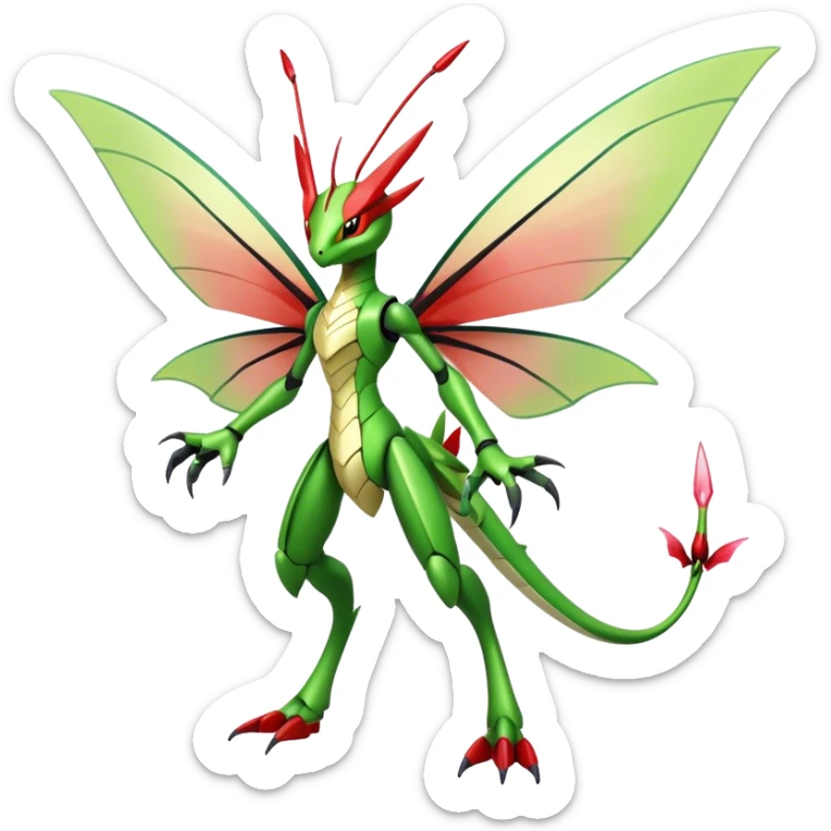  Cool Edgy Shiny Futuristic Ethereal Legendary Scizor-Kartana-Digimon-Schyther-Flygon-hybrid full body with butterfly wings sticker