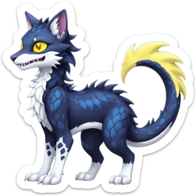 Kawaii dark edgy fantasy feline-vernid-sergal-fursona animal creature with a tufted tail full body with intricate markings  sticker