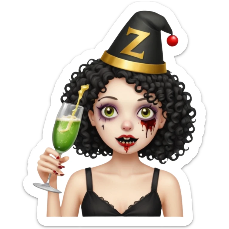 Black side party curly head girl zombie pale skin black crop top no ha sticker