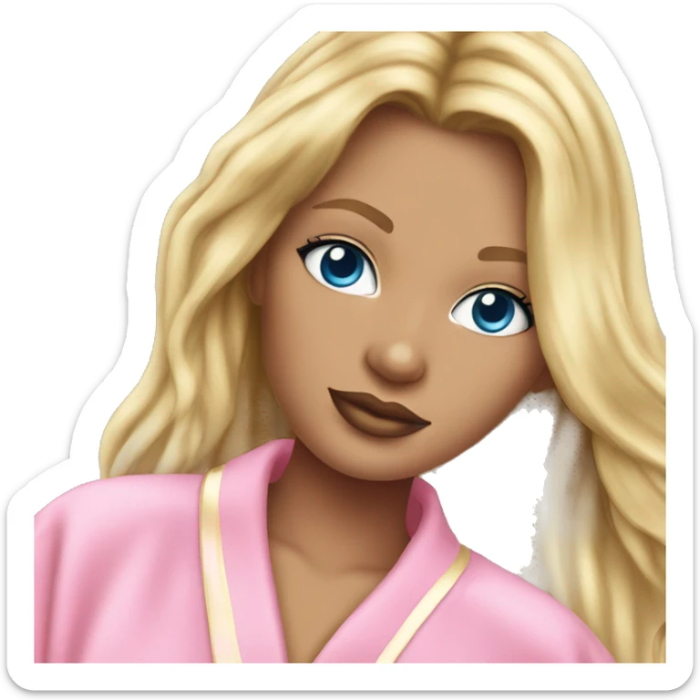 pink victoria secret robe on blonde girl blue eyes  sticker