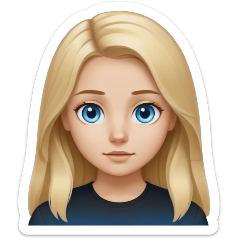 blonde polish girl, long brown to blonde ombré hair, blue eyes, black shirt  sticker