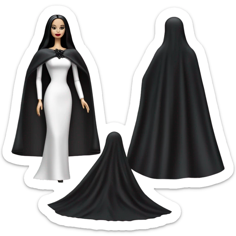 Dulcissima Barbie, Morticia Addams, cape,veil,funeralwear,showing off, show full body,accessories  sticker