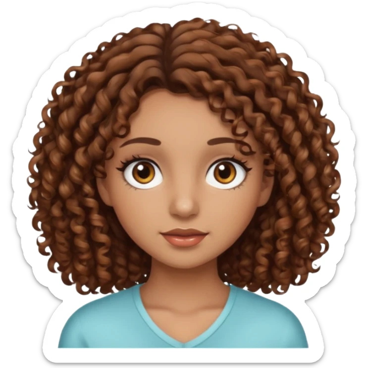 a girl with brow curly hair with brown highlights and medium colored skin with brow eyes and lashes sticker