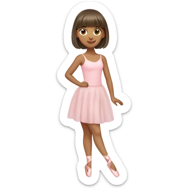 olive skin girl, with long brown hair with bangs wearing pale pink ballerina clothes sticker