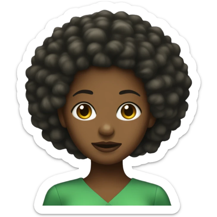Create a black girl with afro in a green dress like she was a girl from the early’s 2000 sticker