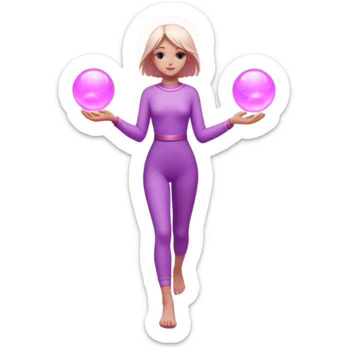 
A small figure walks across a glowing bridge, holding soft pink and purple orbs in each hand—symbolizing compassion and forgiveness. A gentle heart aura trails behind them, showing healing in motion. sticker