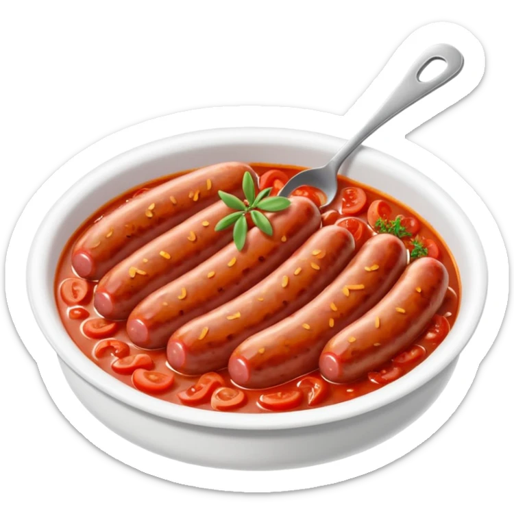 emoji of Rougail saucisse meal. Typical Reunion island meal consisted of Sliced sausage in tomato sauce (strong red color) with thym  sticker