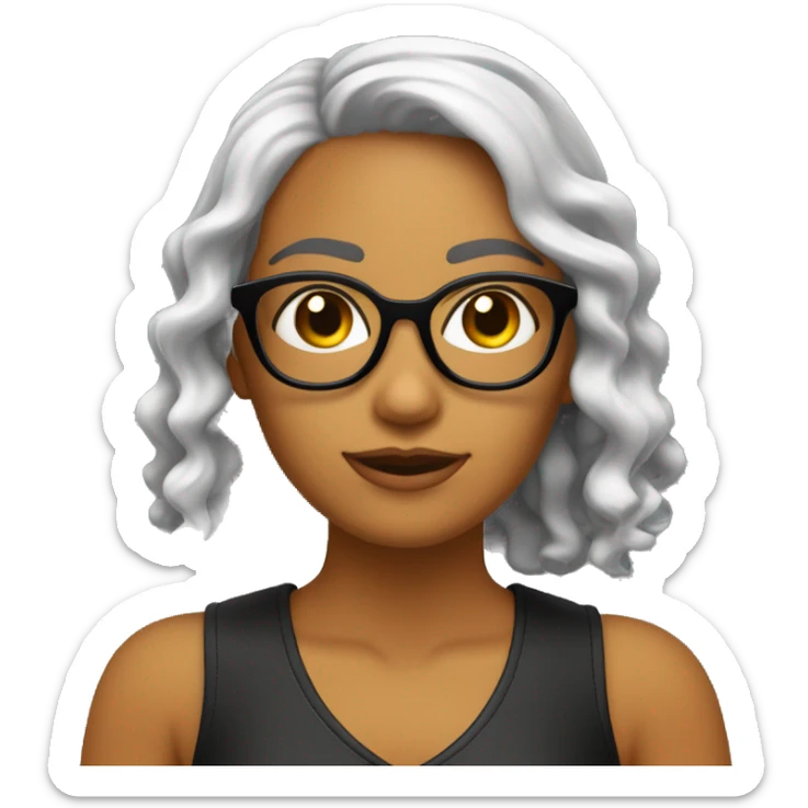 Chica con cabello rizado color negro, piel clara y que use lentes y sus ojos sean color negro también   sticker