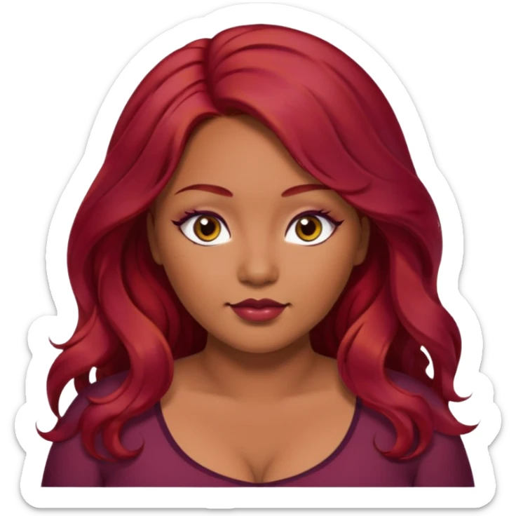Plus size red hair brown face small eyes long hair Asian eyes small eyes wavy hair eye lashes burgundy hair sticker