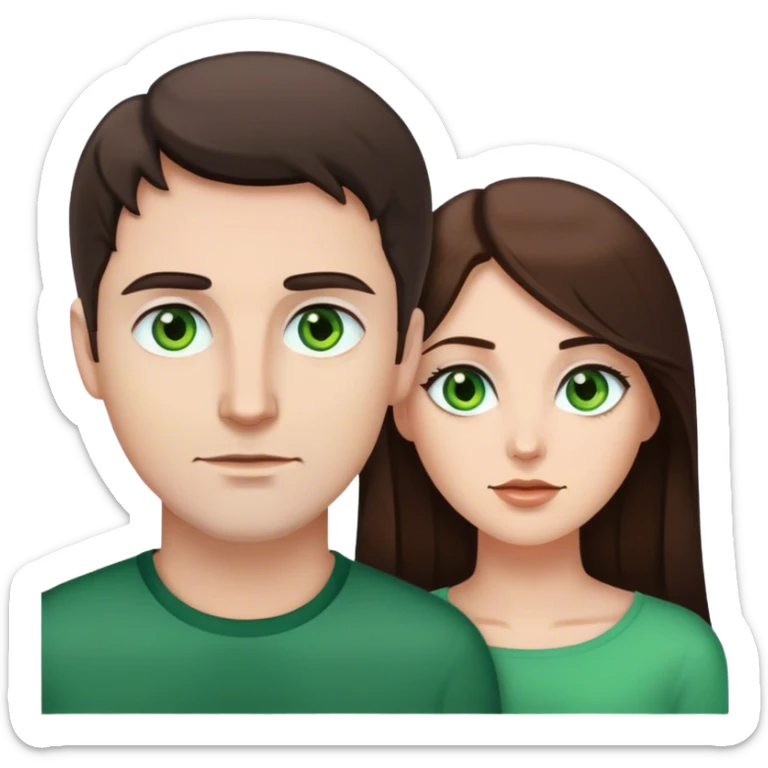 White man brown eyes and 50's short dark BROWN hair and white woman with long brown hair and green eyes sticker